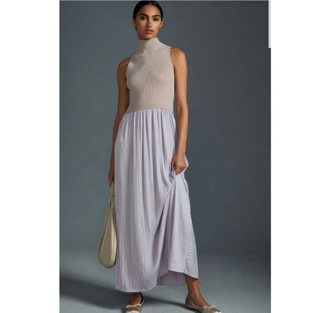 Anthropologie Thea Twofer Sweater Dress Lavender Sleeveless Fitted Flowy GUC XS